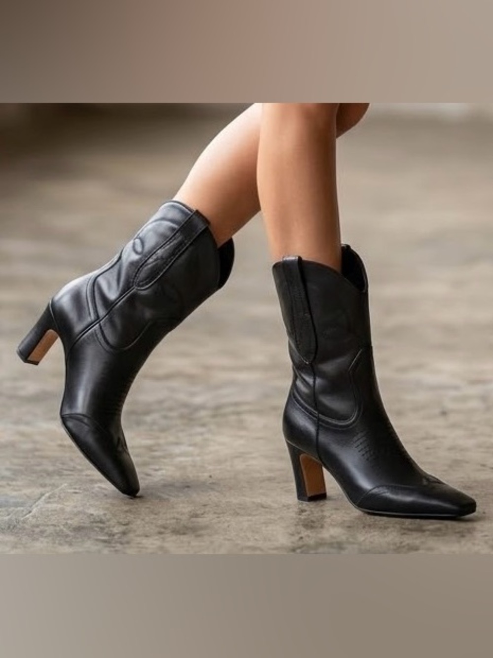 Steve Madden NWT Women Size 7.5 Josefine Black Leather Western Boots Heel Cowboy